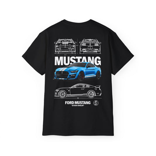 Men's Black 220 GSM Oversized Round Neck T-Shirt - Mustang GT Design | Xattire