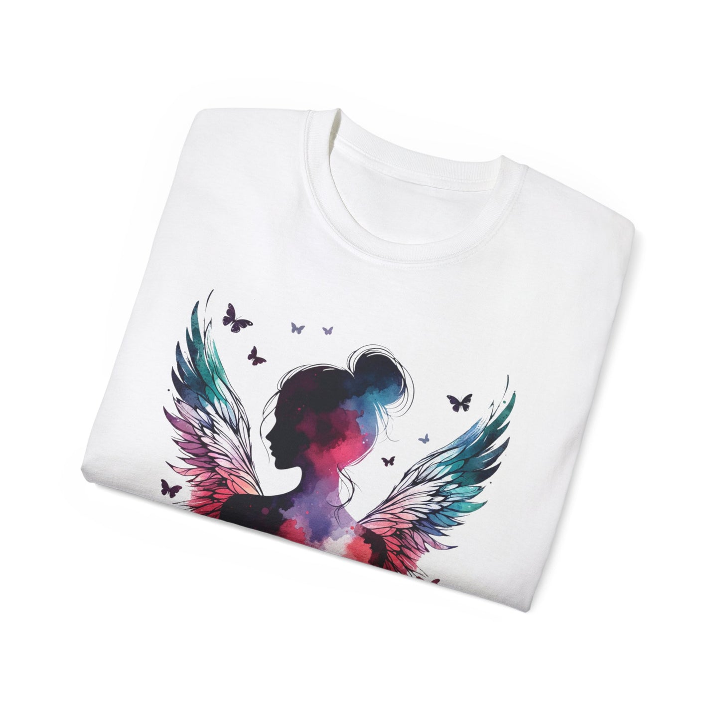 Women's 220 GSM White Round Neck Half Sleeve T-Shirt – Angel Wings Edition"