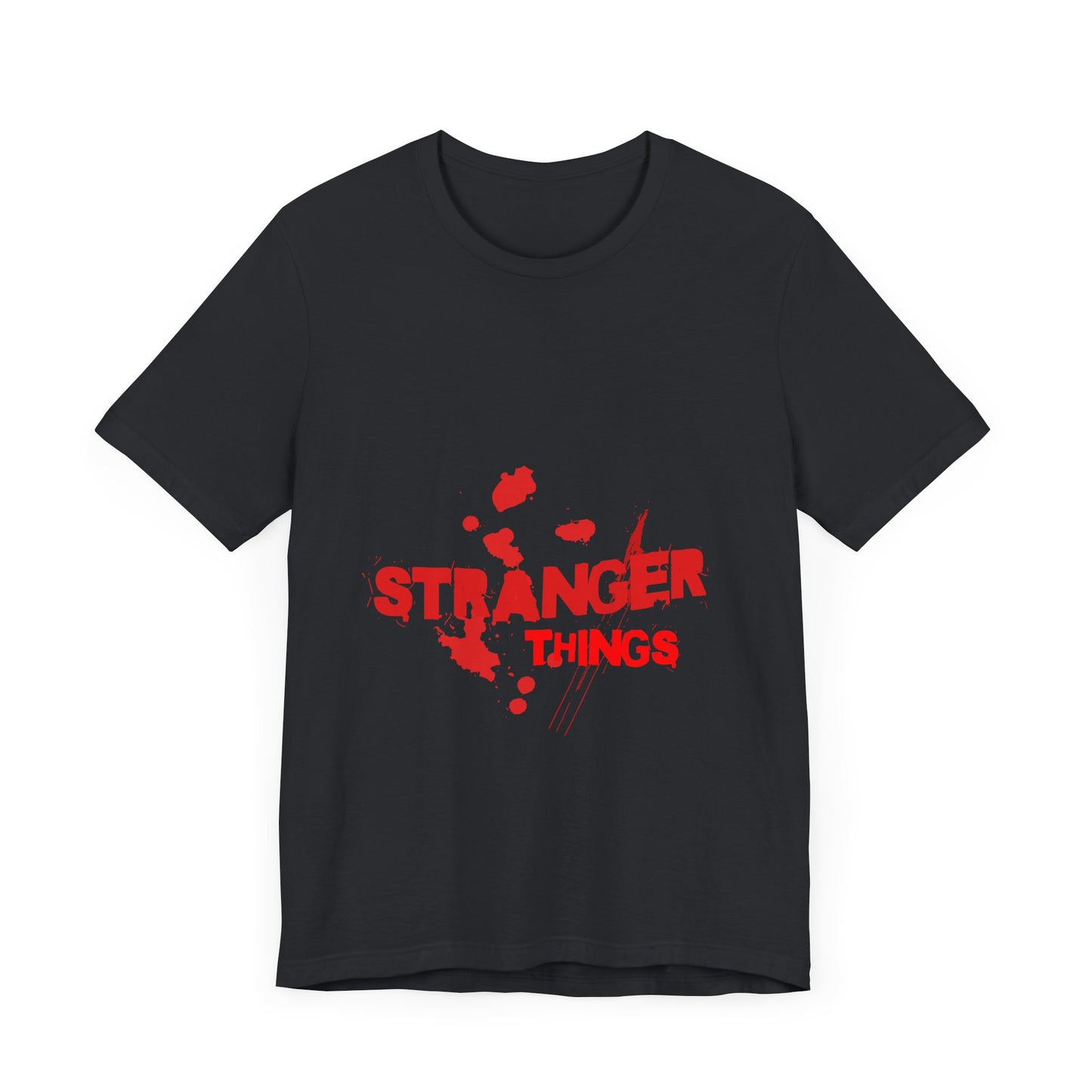 Women's Black Half Sleeve Round Neck T-shirt with Stranger Things Design