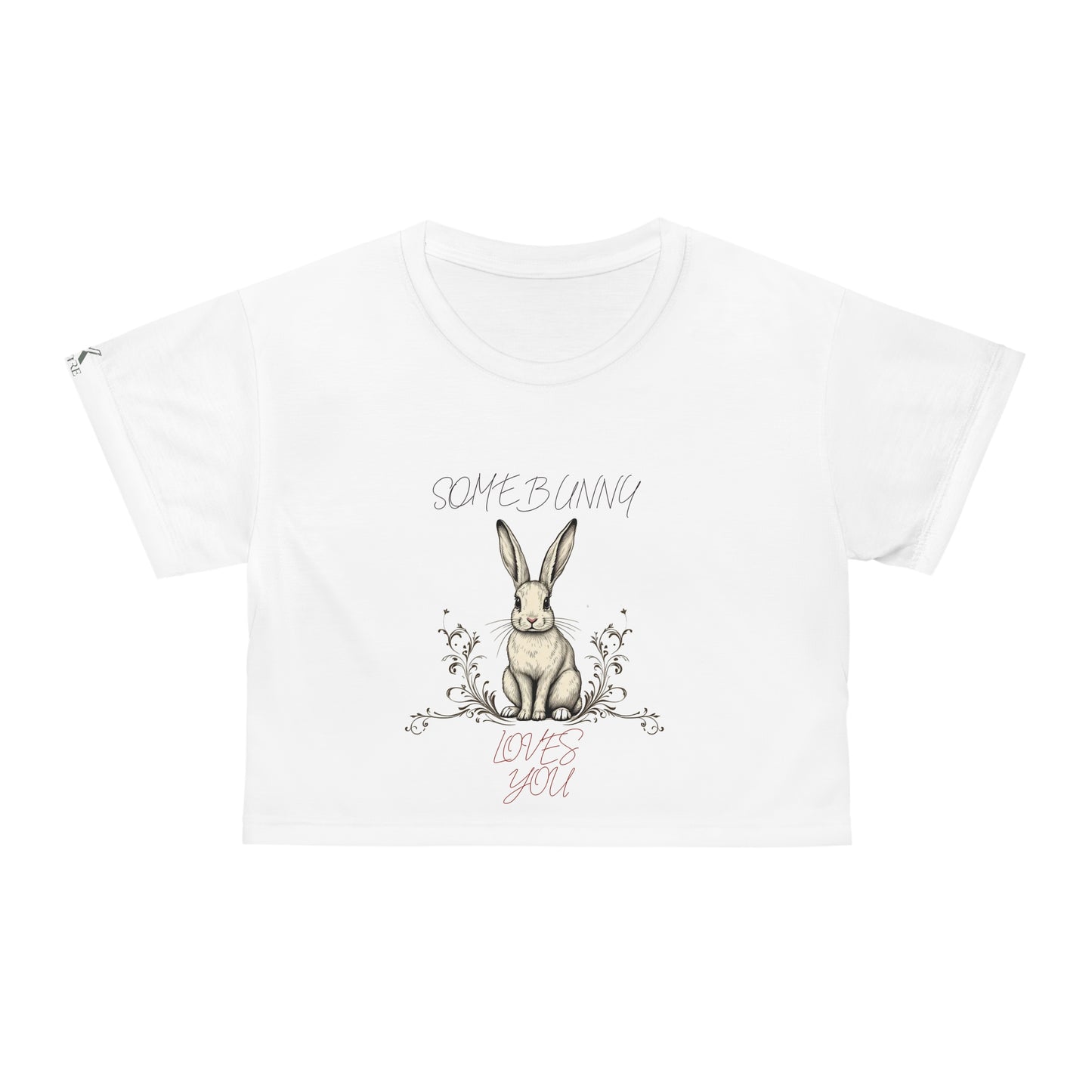 "White Bunny Print Crop Top – Size S | Cute & Trendy Women's Tee"