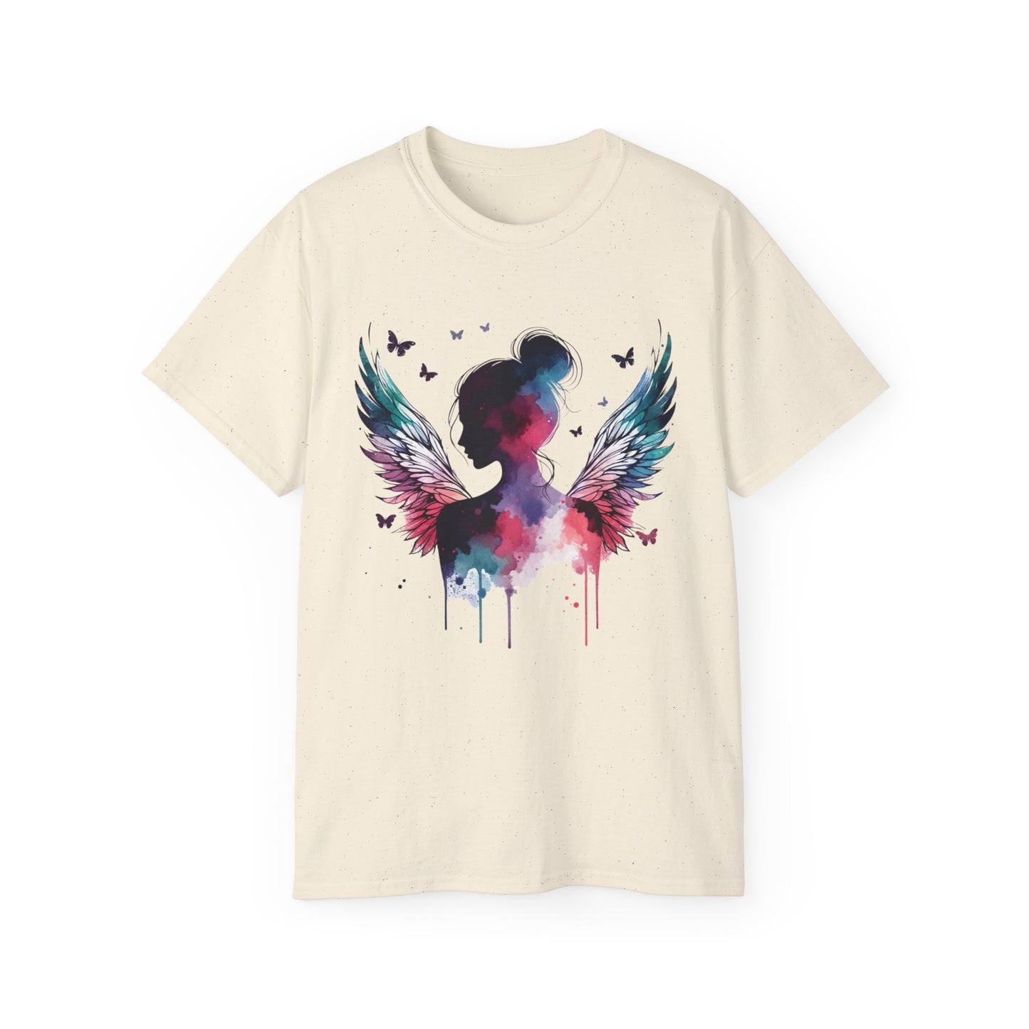 Women's 220 GSM White Round Neck Half Sleeve T-Shirt – Angel Wings Edition"