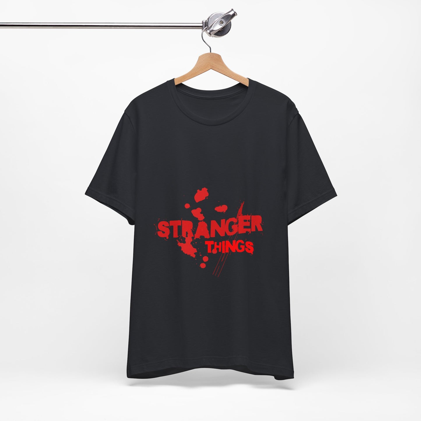 Women's Black Half Sleeve Round Neck T-shirt with Stranger Things Design