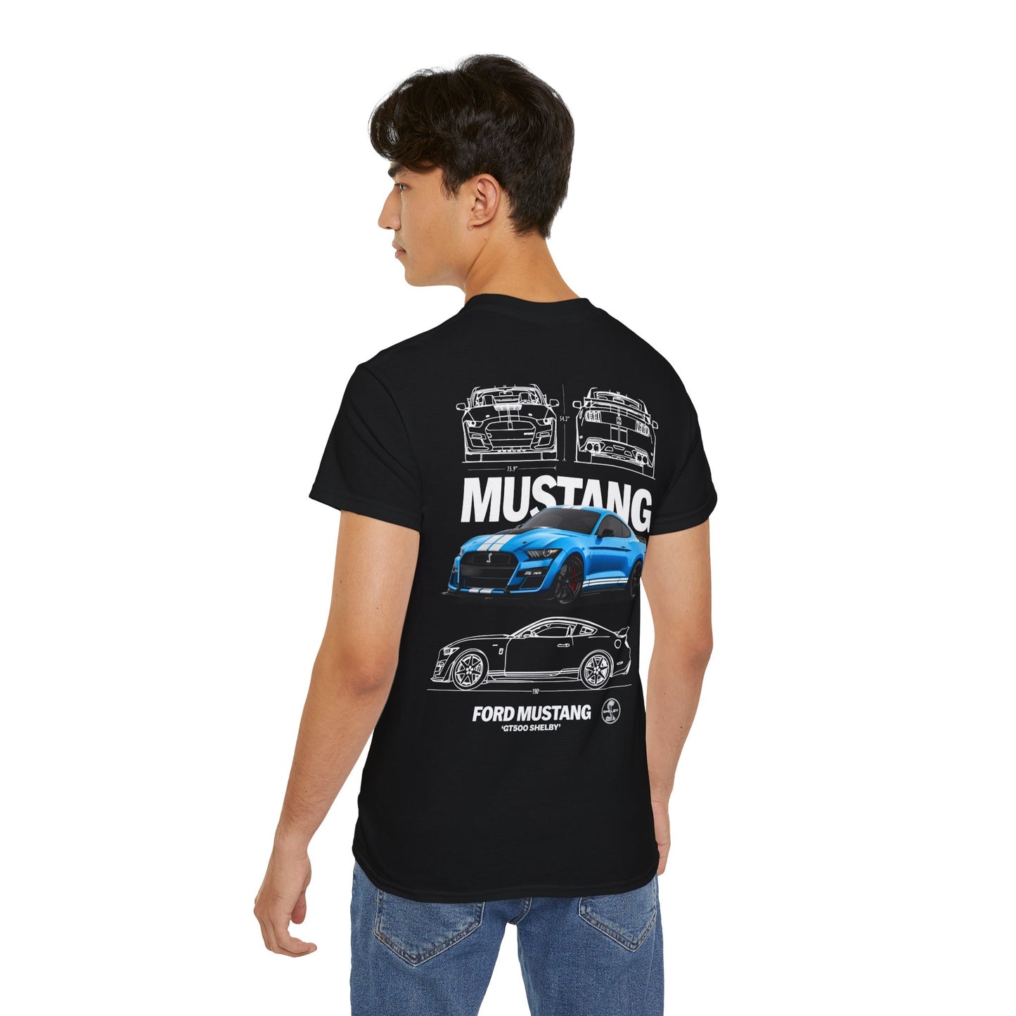 Men's Black 220 GSM Oversized Round Neck T-Shirt - Mustang GT Design | Xattire