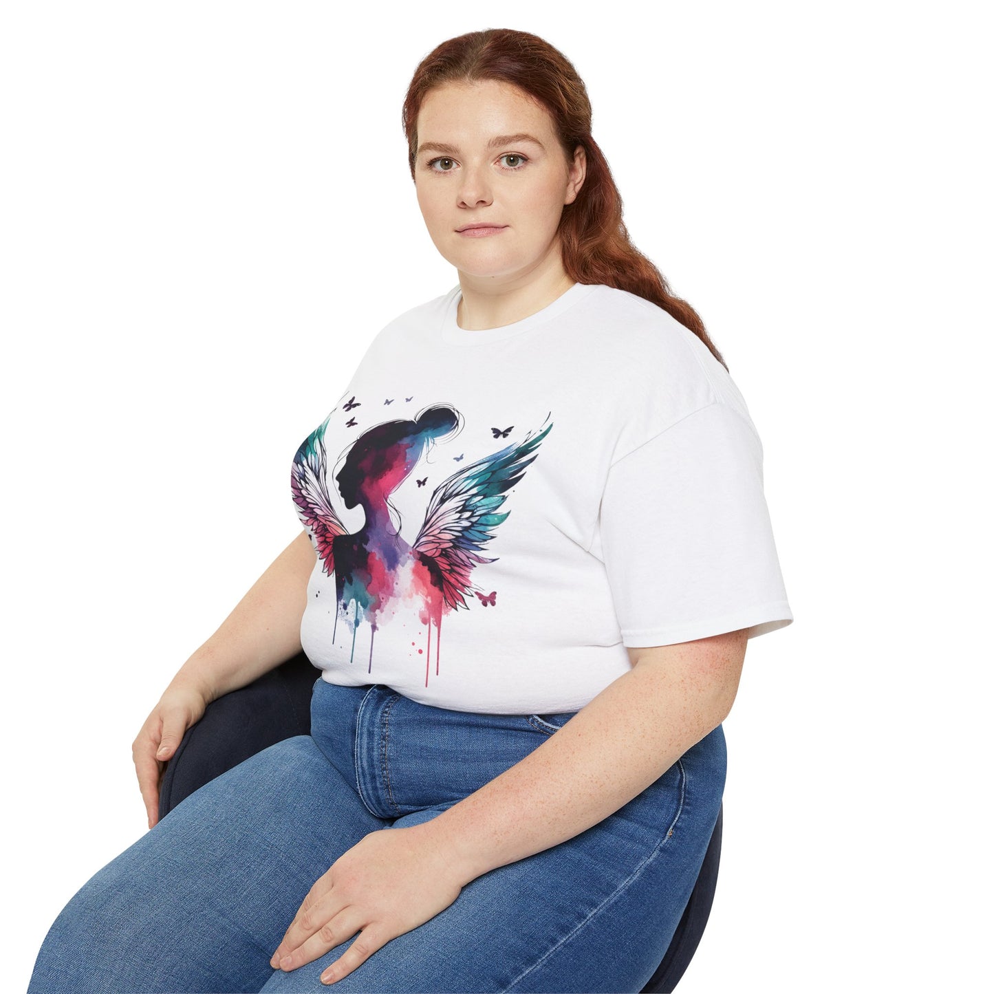 Women's 220 GSM White Round Neck Half Sleeve T-Shirt – Angel Wings Edition"