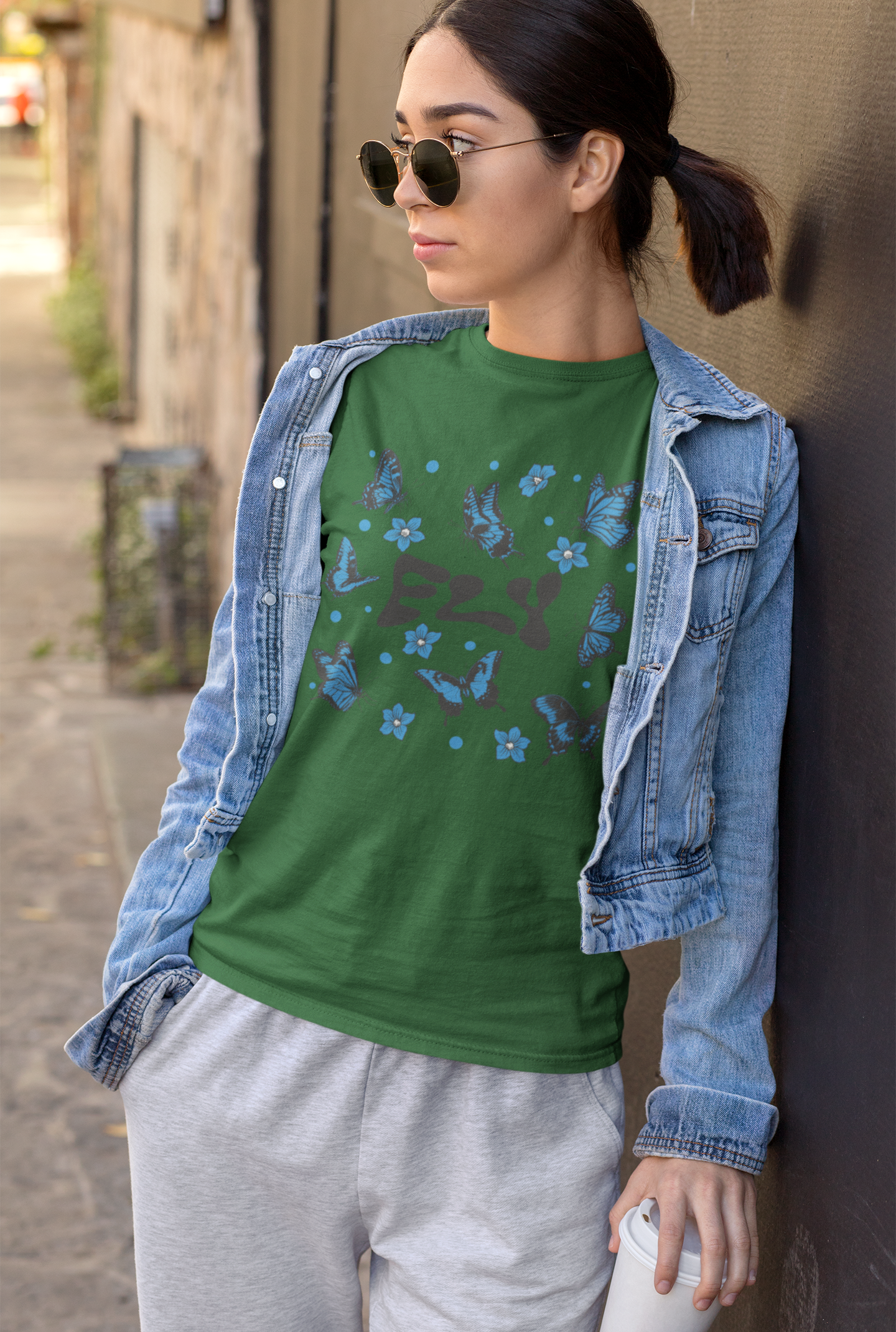 Women's White Half Sleeve Round Neck T-Shirt – "Fly" Butterfly Graphic Tee